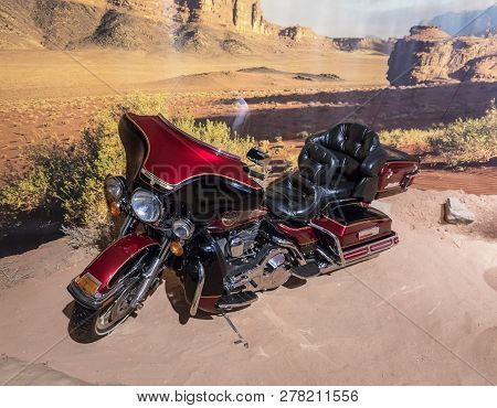 Amman, Jordan, December 07, 2018 : Ultra Classic Electra-glide 1995 Harley Davidson Motorcycle At Th