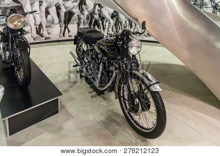 Amman, Jordan, December 07, 2018 : The Motorcycle Vincent 998 Black Shadow 1952 At The Exhibition In