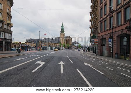 Luxembourg, Luxembourg-may 01, 2018: Cloudy Spring Morning In Luxembourg City. Downtown City, Scenic