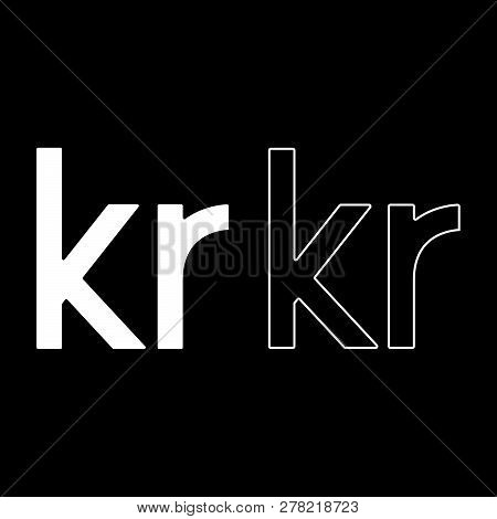 Krone Of Denmark Danish Krone Icon Set White Color Illustration Flat Outline Style Simple Image 37