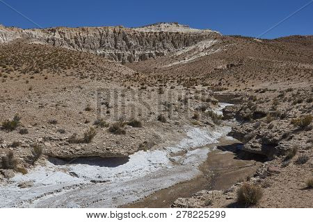 Eroded Rock Formations Along Quebrada Chuba, A River Valley High On The Altiplano Of Northern Chile 