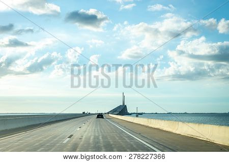 Driving Through The Sunshine Skyway Bridge In Florida