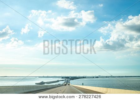 Driving Through The Sunshine Skyway Bridge In Florida