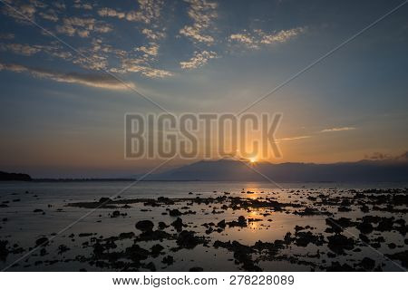 Beautiful Sunrise Over The Lake In Mountains