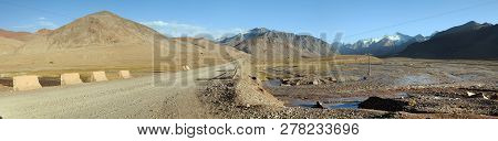 Pamir Mountains And Pamir Highway, Beautiful Landscape Panorama From Tajikistan, Pamir Highway, Roof
