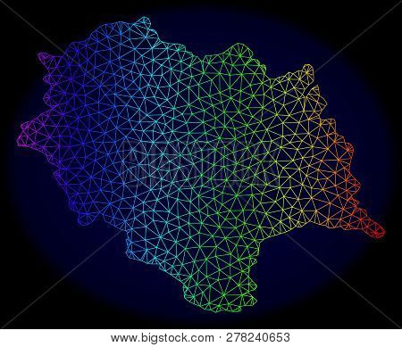 Rainbow Colored Mesh Vector Map Of Himachal Pradesh State Isolated On A Dark Blue Background. Abstra