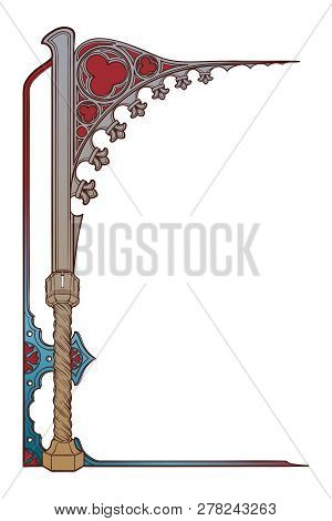 Medieval Manuscript Style Rectangular Frame. Gothic Style Pointed Arch. Vertical Orientation. Eps10 