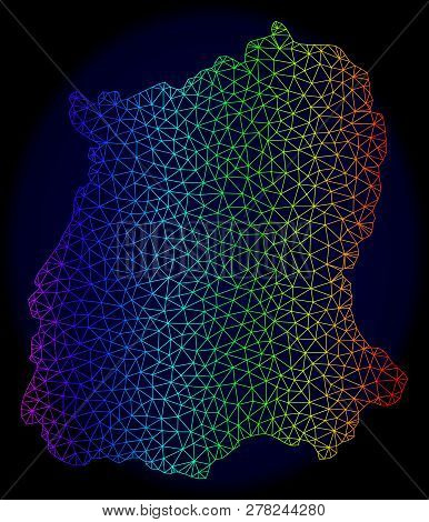 Rainbow Colored Mesh Vector Map Of Sikkim State Isolated On A Dark Blue Background. Abstract Lines, 