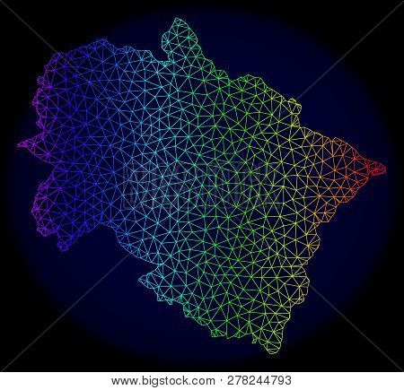 Rainbow Colored Mesh Vector Map Of Uttarakhand State Isolated On A Dark Blue Background. Abstract Li
