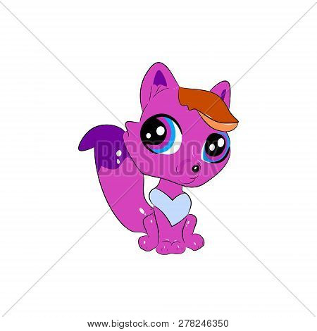 Cartoon Fox. Beautiful Pink Fox With Big Eyes.