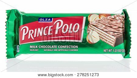 Winneconne, Wi - 30 December 2018: A Package  Of Olza Prince Polo Chocolate Sugar Wafers On An Isola