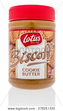 Winneconne, Wi - 30 December 2018: A Jar Of Lotus Biscoff Cookie Butter On An Isolated Background.