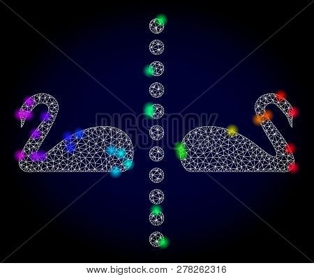 Glossy Polygonal Mesh Separate Swans Icon With Glare Effect On A Dark Background. Carcass Separate S