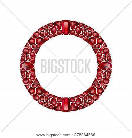 Round Frame Made Of Realistic Red Rubies With Complex Cuts
