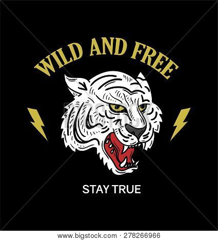 Angry White Wild Tiger Fashion Embroidery Print With Trendy Phrase For T Shirt Tee Sweatshirt Bomber