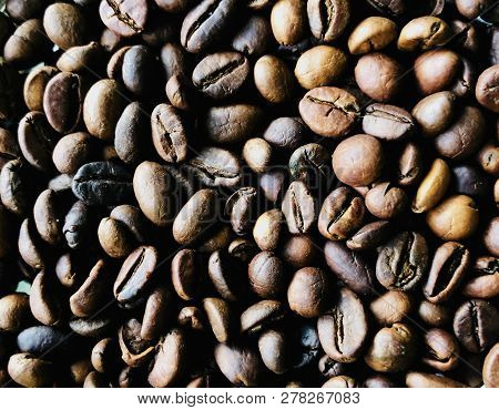 Baked Coffee Beans Texture Background Concept Of A Morning Freshness