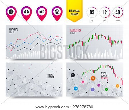 Financial Planning Charts. Information Sign. Group Of People And Speaker Volume Symbols. Internet Gl
