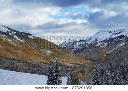 San Juan Mountains In Fall Colors And Snow, Colorado