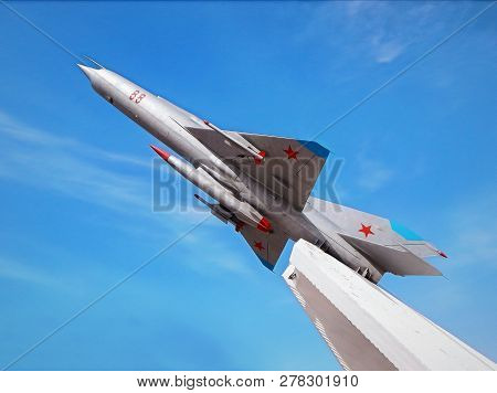 Mig-21 Aircraft On A Pedestal. Aktau City. Kazakhstan.