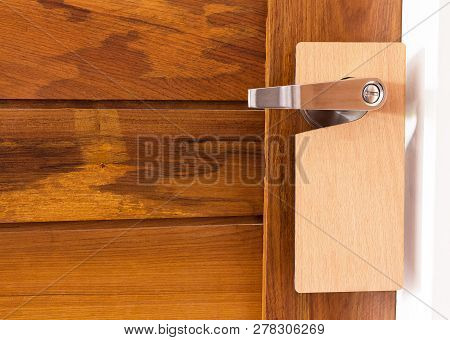 Wood Room Label Hanging On Door Handle, Space For Adding Text