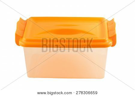 Clear Plastic Container For Anything. Plastic Storage Box With Orange Lid. Plastic Colorful Box. Pla