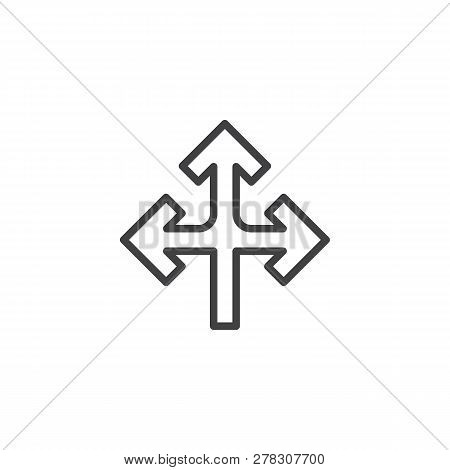 Three Directions Arrows Line Icon. Linear Style Sign For Mobile Concept And Web Design. 3 Way Arrows
