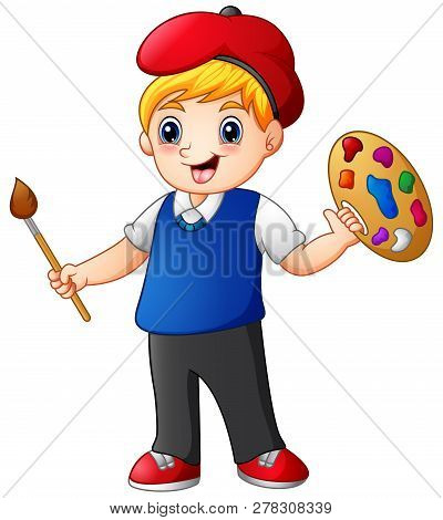 Cartoon Cute And Adorable Litlle Kid  Boy Painting