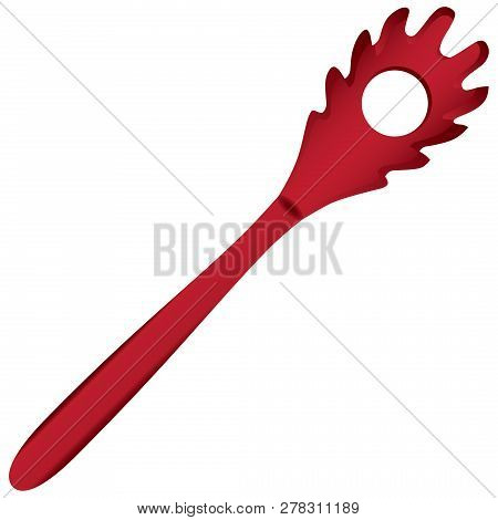 Red Spaghetti Fork Made Of Silicone Or Plastic