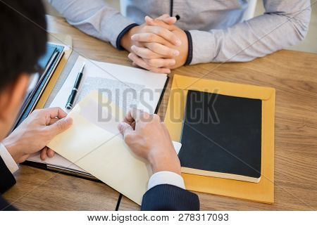 Businessman Hand Sending A Resignation Letter To Executive Boss Dismissed Worker Quit Out From Compa