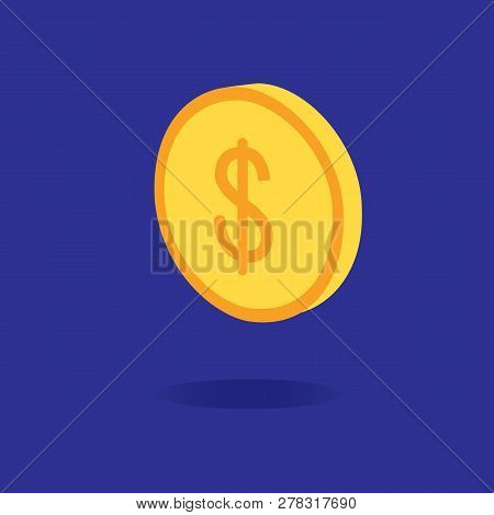 3d Dollar Coin Design With Dark  Blue Background Vector.finace And Business Concept.gold Coin With I