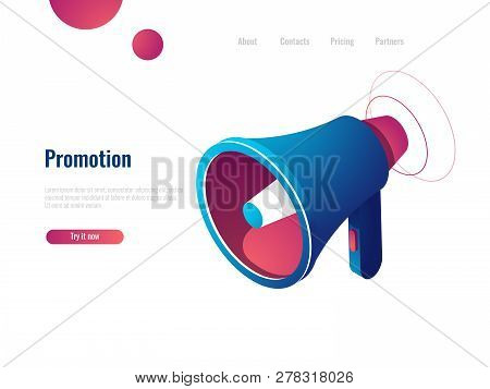Speaker, Promotion And Advertising, Notification And News Isometric Icon