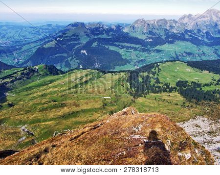 Panoramic View From The Top Of Frumsel In The Churfirsten Mountain Range - Canton Of St. Gallen, Swi