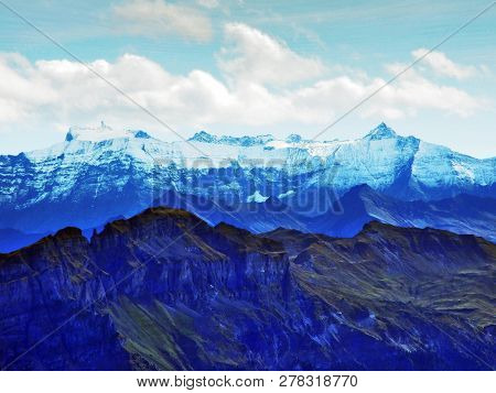 Panoramic View From The Top Of Frumsel In The Churfirsten Mountain Range - Canton Of St. Gallen, Swi
