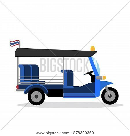 Tuk Tukthailand Design With Flag And Isolated White Background Vector.taxi Bangkok Thailad.thai Trad