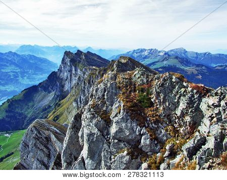 Rocky Peak Frumsel In The Churfirsten Mountain Range - Canton Of St. Gallen, Switzerland