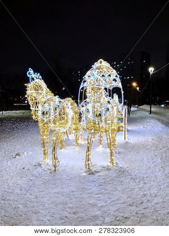 Moscow, Russia - January 13, 2019. Park Altufevo, Glowing Composition