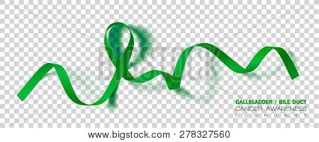 Gallbladder And Bile Duct Cancer Awareness Month. Realistic Kelly Green Ribbon Symbol. Medical Desig