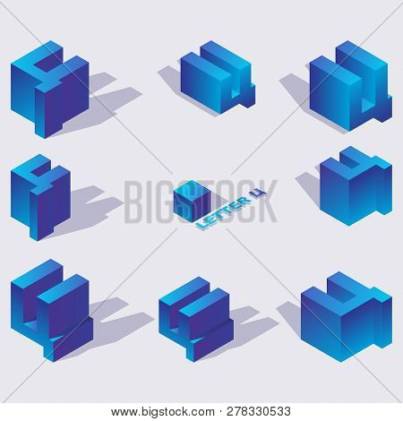 Heavy Slavic Letters Tse In Isometric 3d Views. Vivid Blue Gradients, Shadows, Isolated On Backgroun