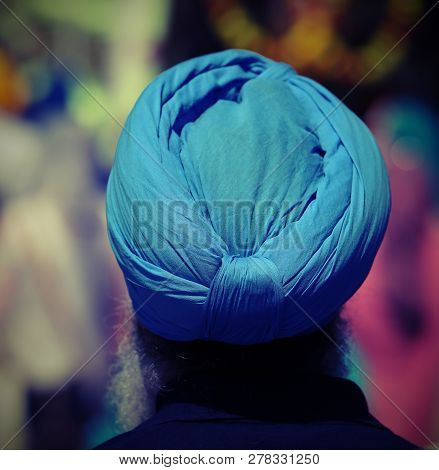 Turban Blue Of A Senior Bearded Man With An Antique Effect