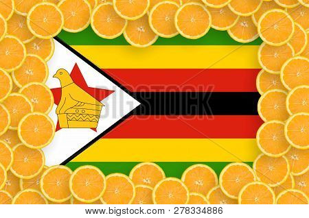 Zimbabwe Flag  In Fresh Citrus Fruit Slices Frame