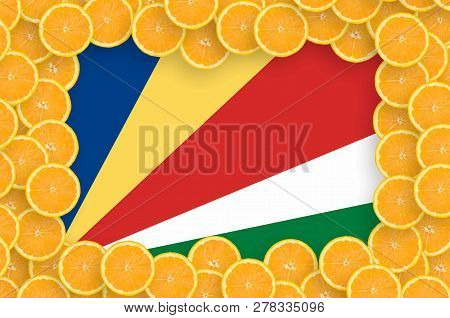 Seychelles Flag  In Fresh Citrus Fruit Slices Frame