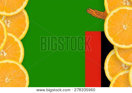 Zambia Flag  In Citrus Fruit Slices Vertical Frame