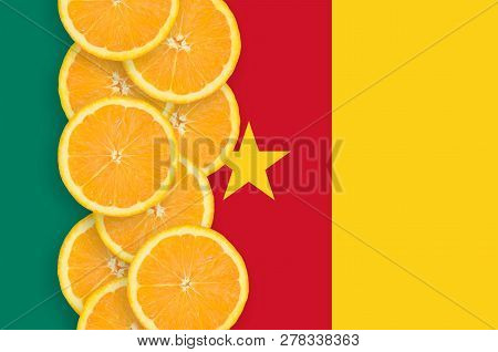 Cameroon Flag And Citrus Fruit Slices Vertical Row