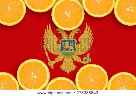 Montenegro Flag  In Citrus Fruit Slices Horizontal Frame