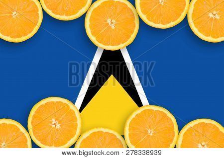 Saint Lucia Flag  In Citrus Fruit Slices Horizontal Frame