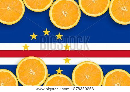 Cabo Verde Flag  In Citrus Fruit Slices Horizontal Frame