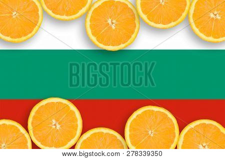 Bulgaria Flag  In Citrus Fruit Slices Horizontal Frame