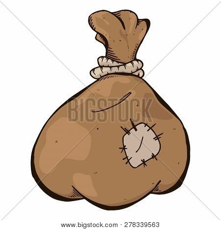 Old Bag Hand Drawn. Vector Of An Old Cloth Bag. Bag Icon.