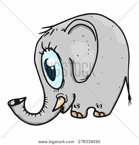 Elephant Hand Drawn. Vector Illustration Of Cartoon Elephant. Sad Little Elephant.