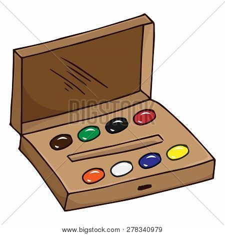Watercolor Paints In A Box For A Drawing Hand Drawn. Vector Illustration Of Paint For Drawing. Box W